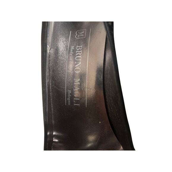 Vintage: Bruno Magli & Metallic Patchwork Peep Toe Pumps & Black Satin - Picture 3 of 6